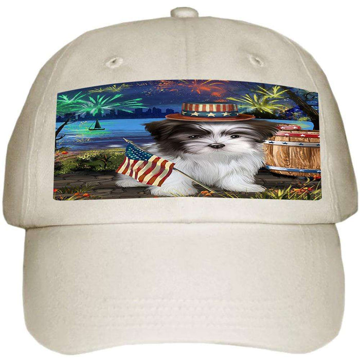 4th of July Independence Day Fireworks Malti tzu Dog at the Lake Ball Hat Cap HAT57303