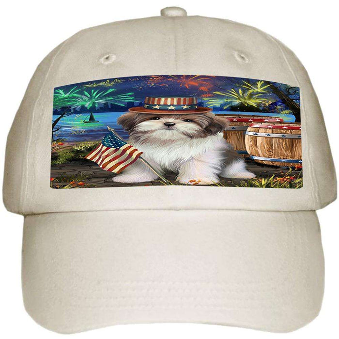 4th of July Independence Day Fireworks Malti tzu Dog at the Lake Ball Hat Cap HAT57306