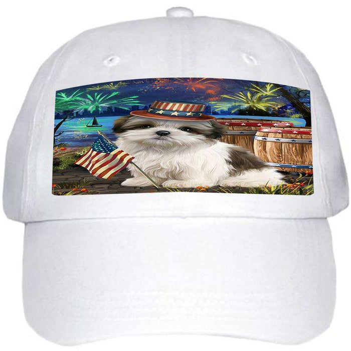 4th of July Independence Day Fireworks Malti tzu Dog at the Lake Ball Hat Cap HAT57309