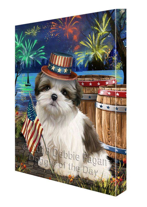 4th of July Independence Day Fireworks Malti tzu Dog at the Lake Canvas Print Wall Art Décor CVS77318