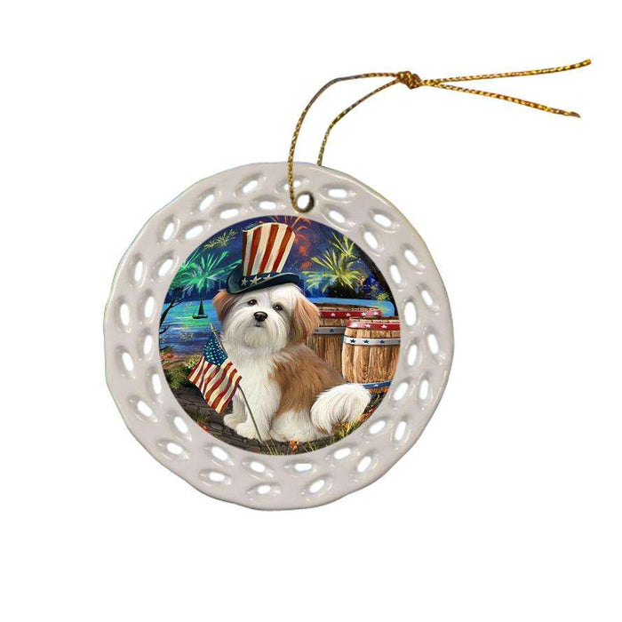 4th of July Independence Day Fireworks Malti tzu Dog at the Lake Ceramic Doily Ornament DPOR51188