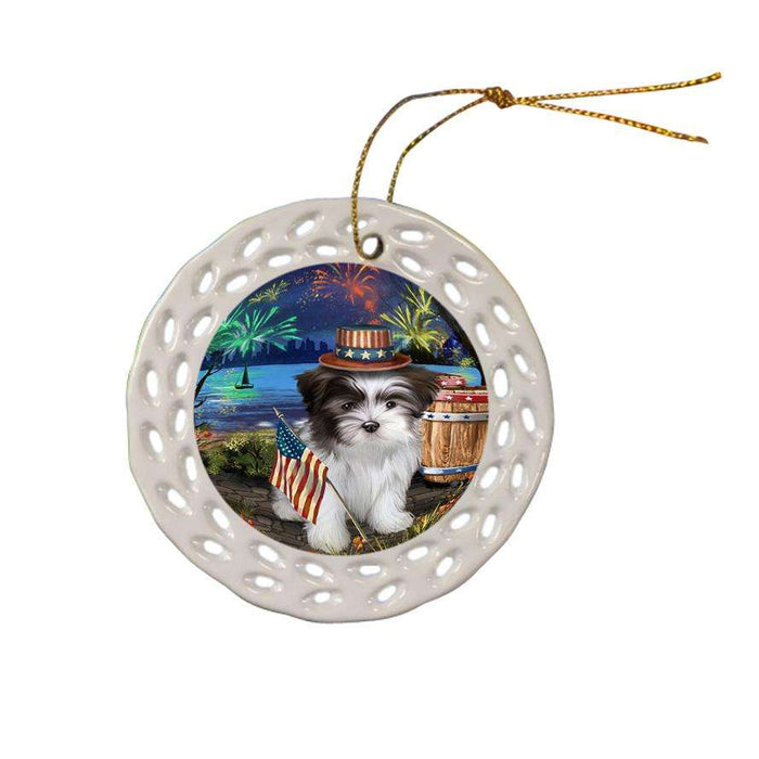 4th of July Independence Day Fireworks Malti tzu Dog at the Lake Ceramic Doily Ornament DPOR51190