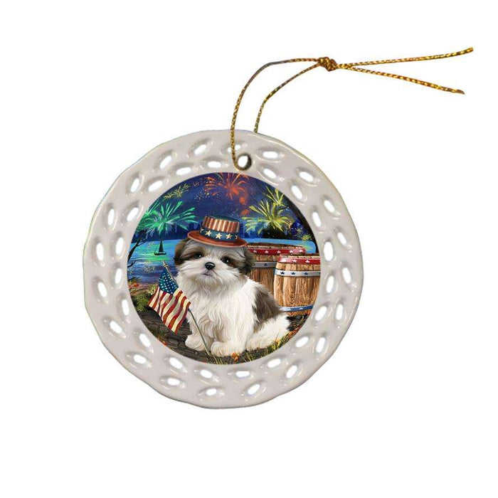 4th of July Independence Day Fireworks Malti tzu Dog at the Lake Ceramic Doily Ornament DPOR51192