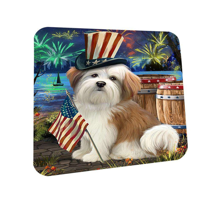4th of July Independence Day Fireworks Malti tzu Dog at the Lake Coasters Set of 4 CST51147