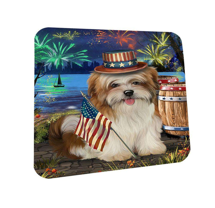 4th of July Independence Day Fireworks Malti tzu Dog at the Lake Coasters Set of 4 CST51148