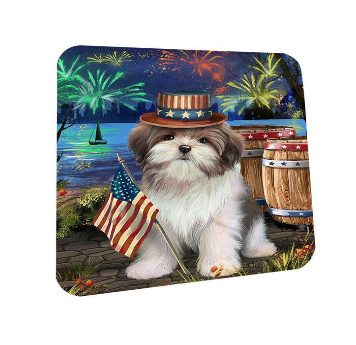 4th of July Independence Day Fireworks Malti tzu Dog at the Lake Coasters Set of 4 CST51150
