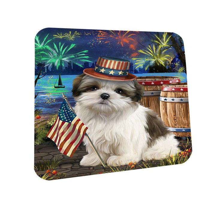 4th of July Independence Day Fireworks Malti tzu Dog at the Lake Coasters Set of 4 CST51151
