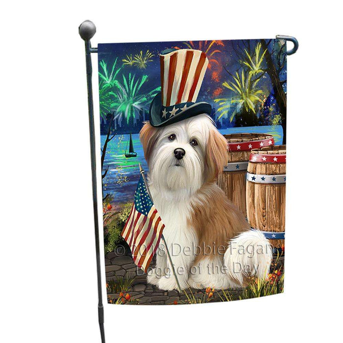 4th of July Independence Day Fireworks Malti tzu Dog at the Lake Garden Flag GFLG51110