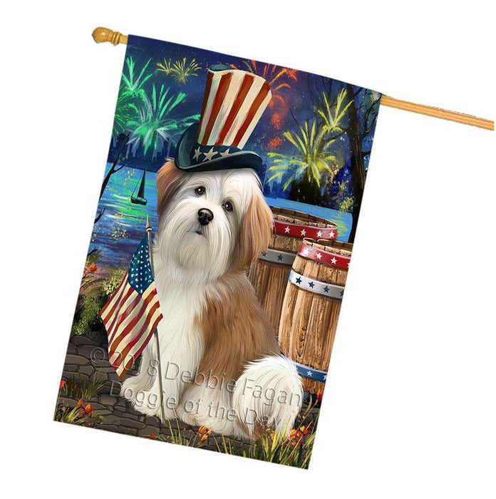 4th of July Independence Day Fireworks Malti tzu Dog at the Lake House Flag FLG51246