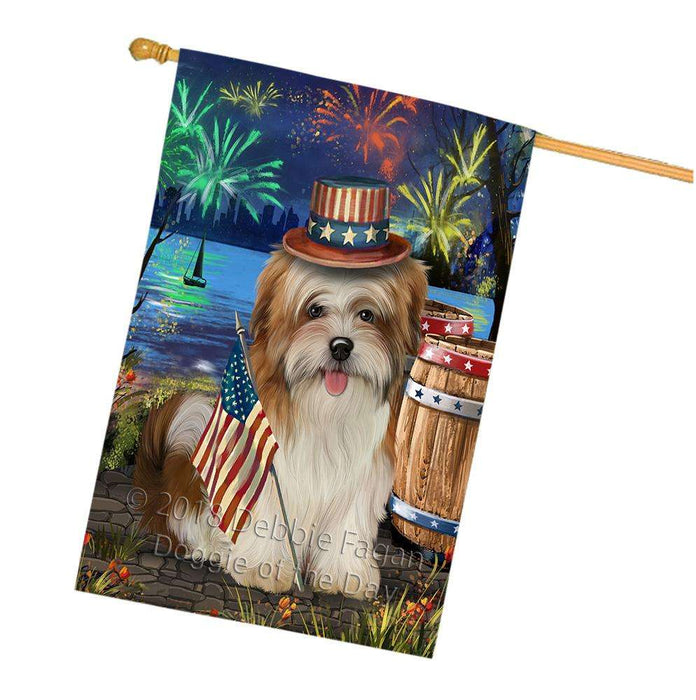 4th of July Independence Day Fireworks Malti tzu Dog at the Lake House Flag FLG51247
