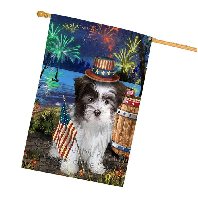4th of July Independence Day Fireworks Malti tzu Dog at the Lake House Flag FLG51248