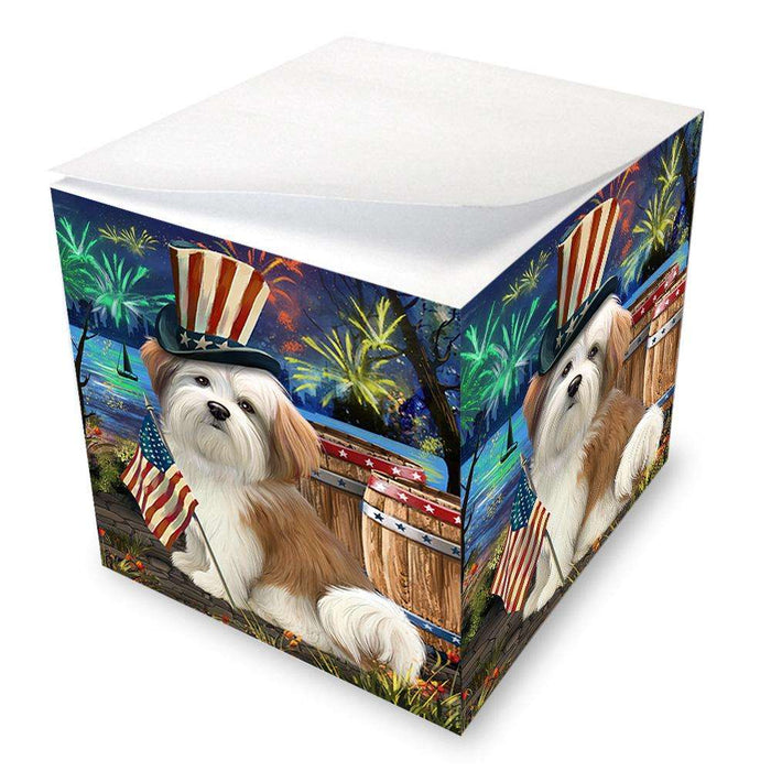 4th of July Independence Day Fireworks Malti tzu Dog at the Lake Note Cube NOC51188