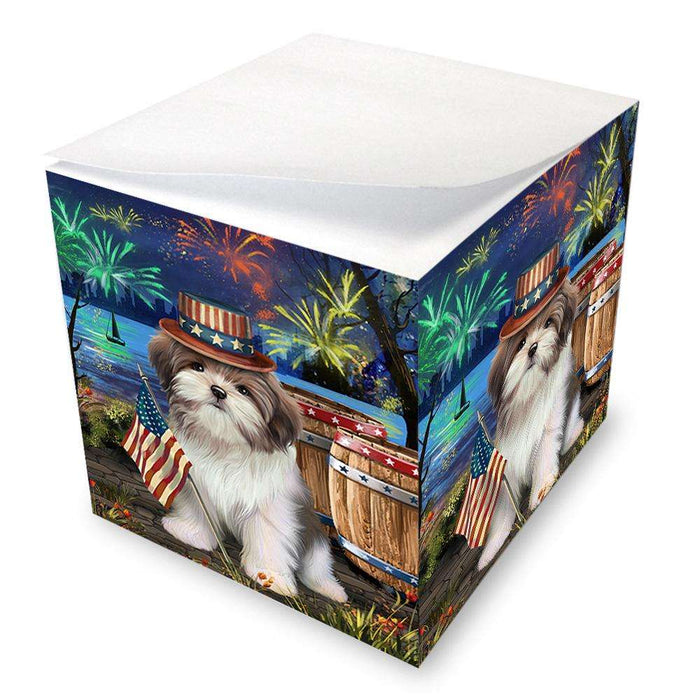 4th of July Independence Day Fireworks Malti tzu Dog at the Lake Note Cube NOC51191