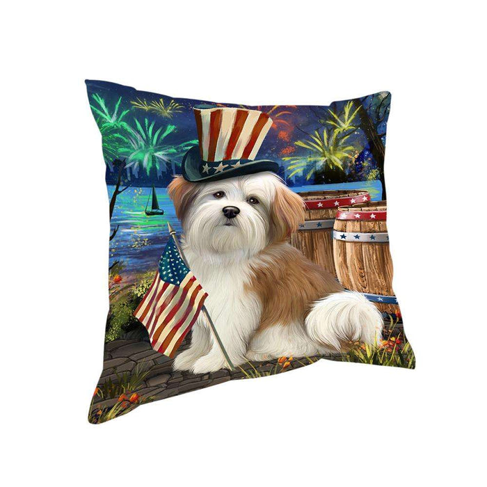 4th of July Independence Day Fireworks Malti tzu Dog at the Lake Pillow PIL60816