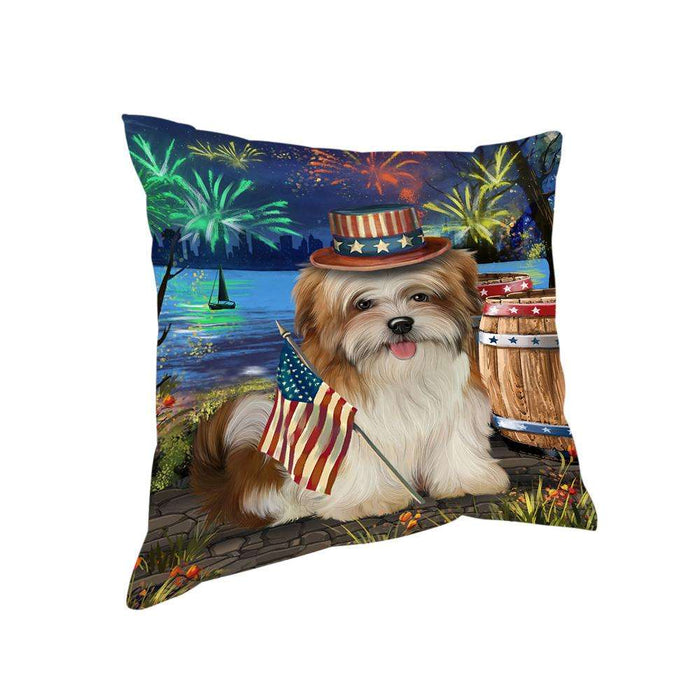 4th of July Independence Day Fireworks Malti tzu Dog at the Lake Pillow PIL60820