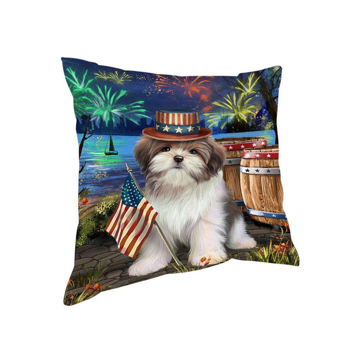 4th of July Independence Day Fireworks Malti tzu Dog at the Lake Pillow PIL60828