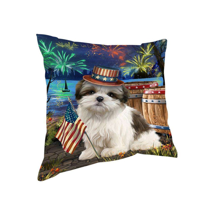 4th of July Independence Day Fireworks Malti tzu Dog at the Lake Pillow PIL60832