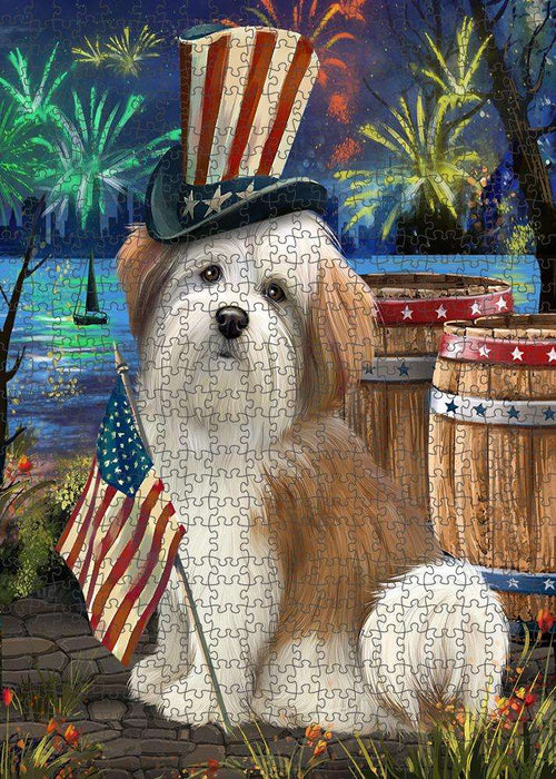 4th of July Independence Day Fireworks Malti tzu Dog at the Lake Puzzle with Photo Tin PUZL57426