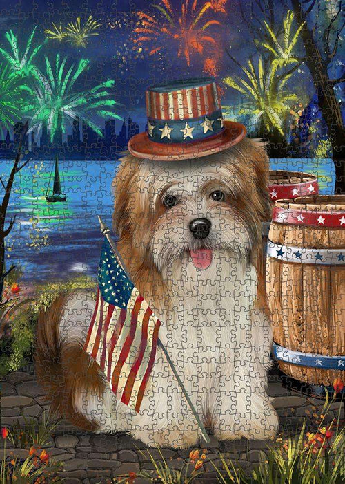 4th of July Independence Day Fireworks Malti tzu Dog at the Lake Puzzle with Photo Tin PUZL57429