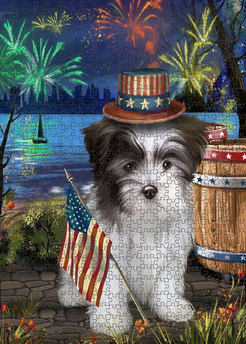 4th of July Independence Day Fireworks Malti tzu Dog at the Lake Puzzle with Photo Tin PUZL57432