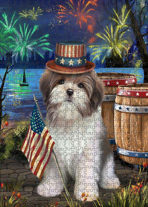4th of July Independence Day Fireworks Malti tzu Dog at the Lake Puzzle with Photo Tin PUZL57435
