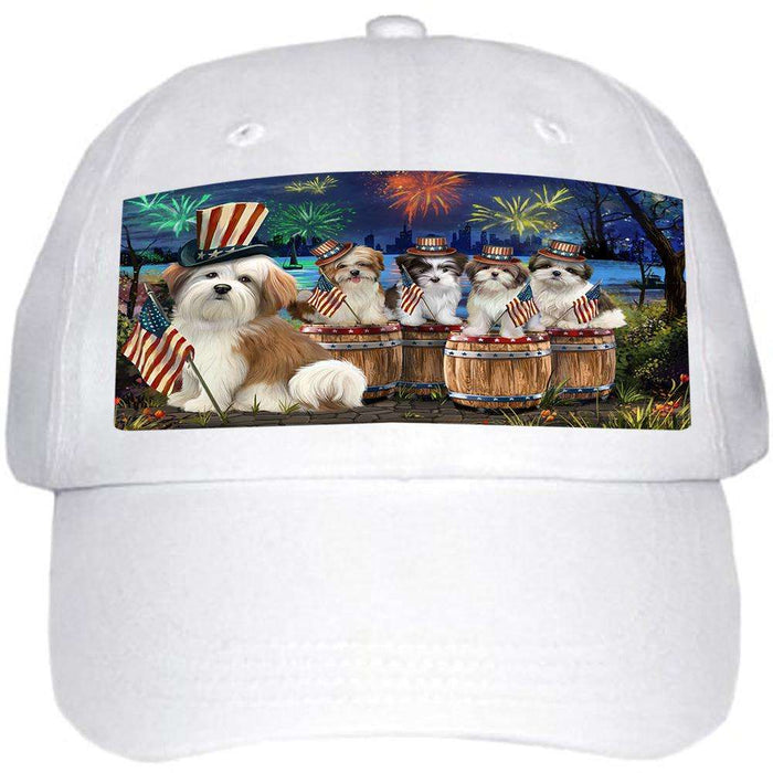 4th of July Independence Day Fireworks Malti Tzus at the Lake Ball Hat Cap HAT56862