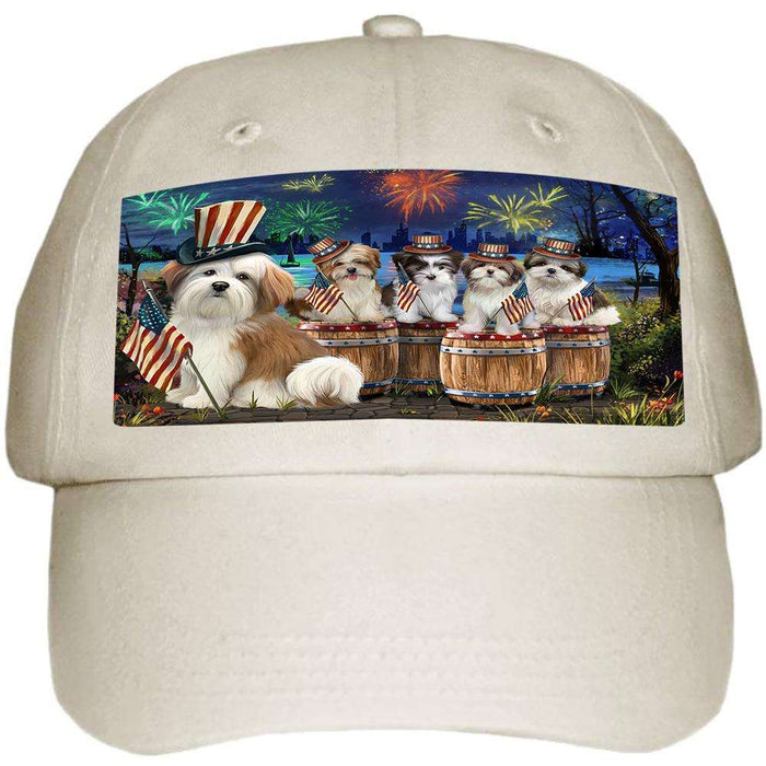 4th of July Independence Day Fireworks Malti Tzus at the Lake Ball Hat Cap HAT56862