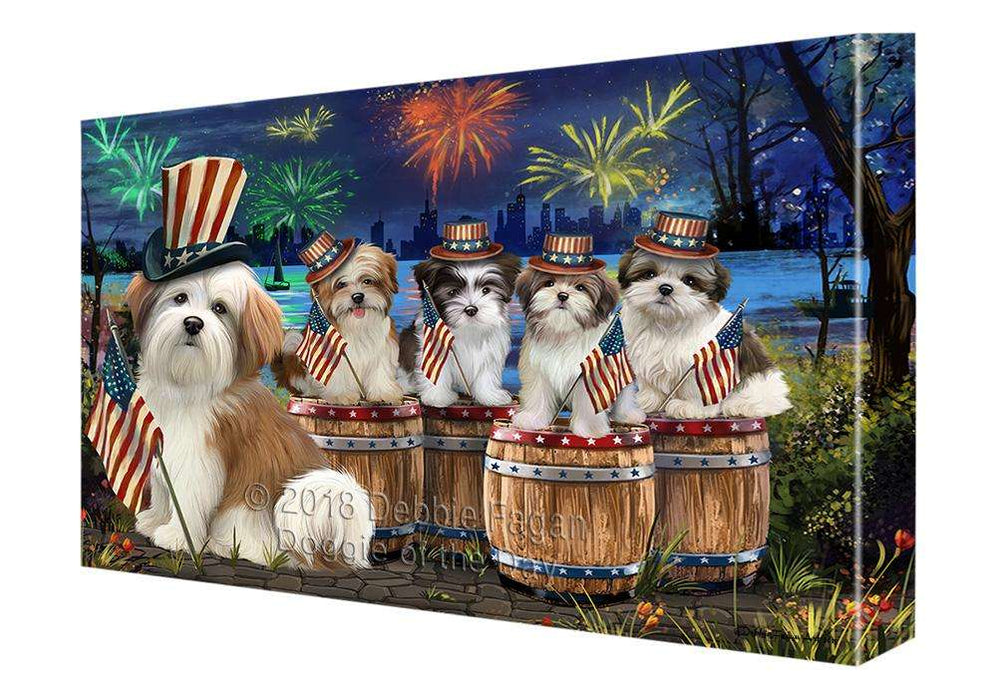 4th of July Independence Day Fireworks Malti Tzus at the Lake Canvas Print Wall Art Décor CVS75977