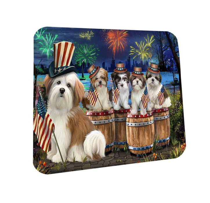 4th of July Independence Day Fireworks Malti Tzus at the Lake Coasters Set of 4 CST51002