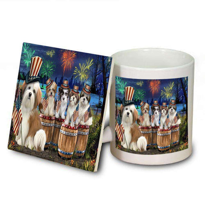 4th of July Independence Day Fireworks Malti Tzus at the Lake Mug and Coaster Set MUC51035