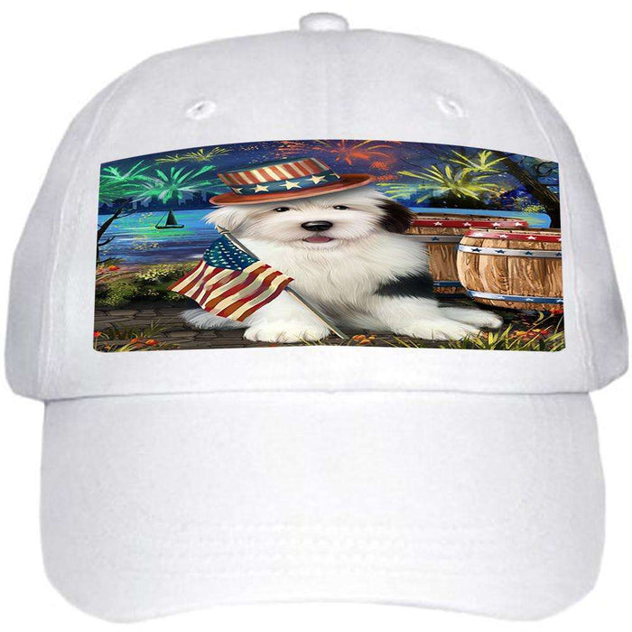 4th of July Independence Day Fireworks Old English Sheepdog at the Lake Ball Hat Cap HAT56685