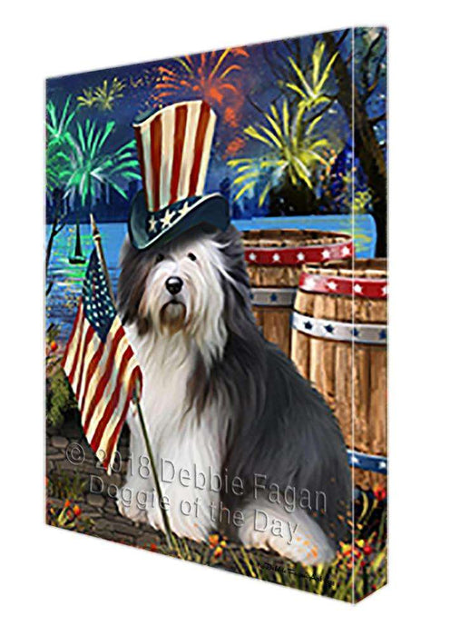 4th of July Independence Day Fireworks Old English Sheepdog at the Lake Canvas Print Wall Art Décor CVS75428