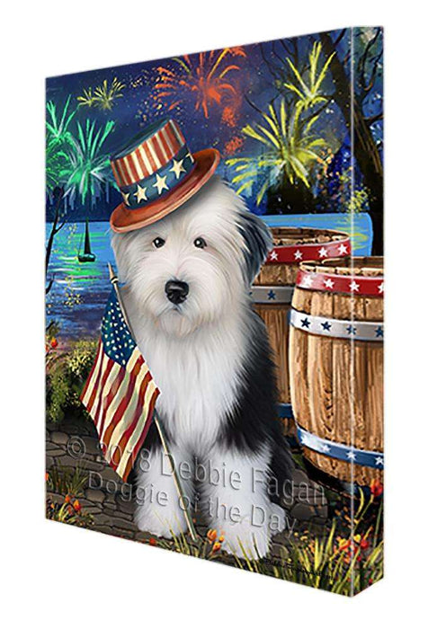 4th of July Independence Day Fireworks Old English Sheepdog at the Lake Canvas Print Wall Art Décor CVS75437