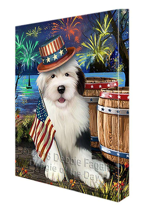 4th of July Independence Day Fireworks Old English Sheepdog at the Lake Canvas Print Wall Art Décor CVS75446