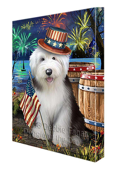 4th of July Independence Day Fireworks Old English Sheepdog at the Lake Canvas Print Wall Art Décor CVS75455