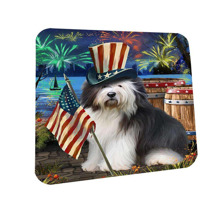 4th of July Independence Day Fireworks Old English Sheepdog at the Lake Coasters Set of 4 CST50941