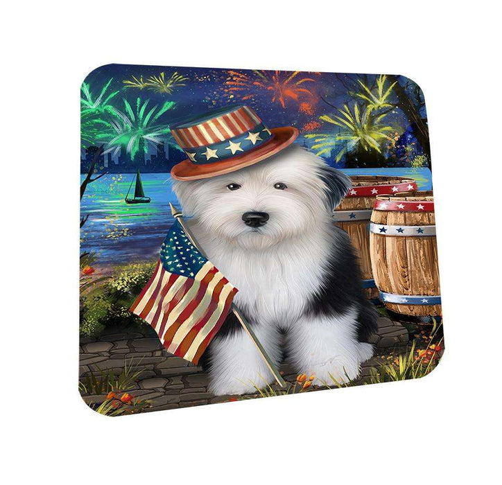 4th of July Independence Day Fireworks Old English Sheepdog at the Lake Coasters Set of 4 CST50942