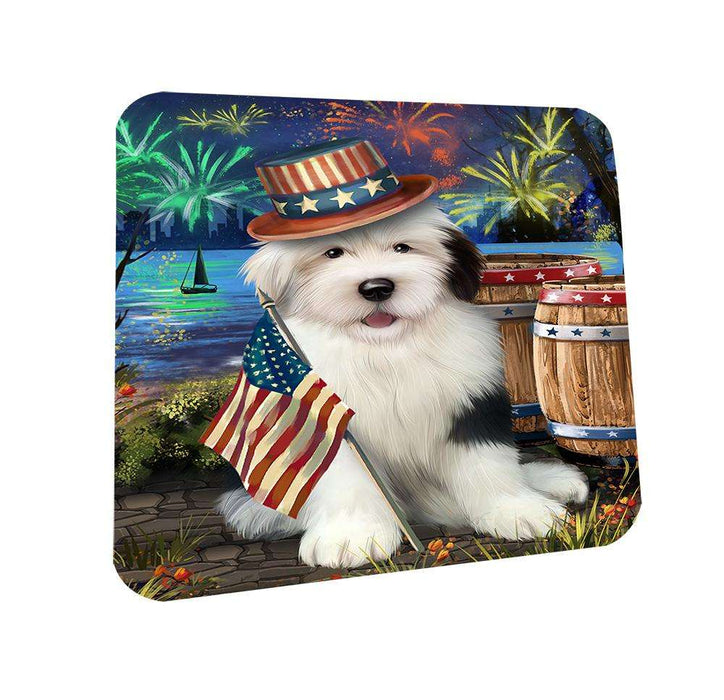 4th of July Independence Day Fireworks Old English Sheepdog at the Lake Coasters Set of 4 CST50943