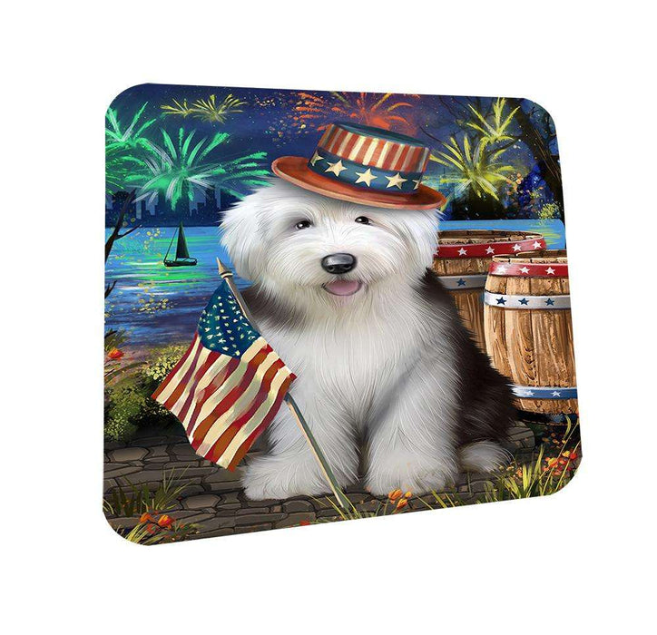 4th of July Independence Day Fireworks Old English Sheepdog at the Lake Coasters Set of 4 CST50944