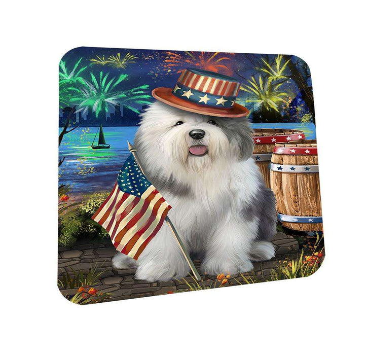 4th of July Independence Day Fireworks Old English Sheepdog at the Lake Coasters Set of 4 CST50945