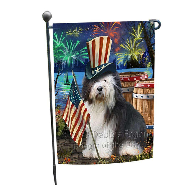 4th of July Independence Day Fireworks  Old English Sheepdog at the Lake Garden Flag GFLG50904