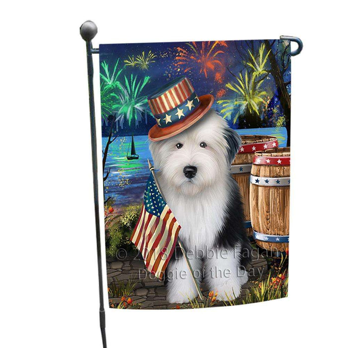 4th of July Independence Day Fireworks  Old English Sheepdog at the Lake Garden Flag GFLG50905