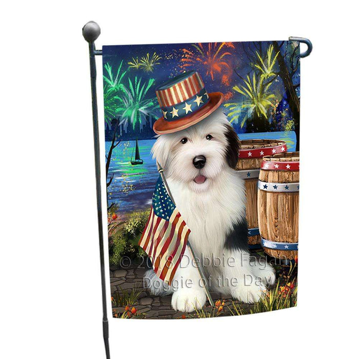 4th of July Independence Day Fireworks  Old English Sheepdog at the Lake Garden Flag GFLG50906