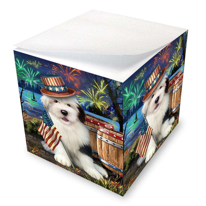 4th of July Independence Day Fireworks Old English Sheepdog at the Lake Note Cube NOC50984