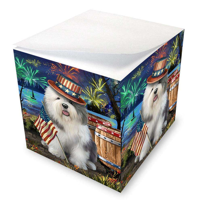 4th of July Independence Day Fireworks Old English Sheepdog at the Lake Note Cube NOC50986