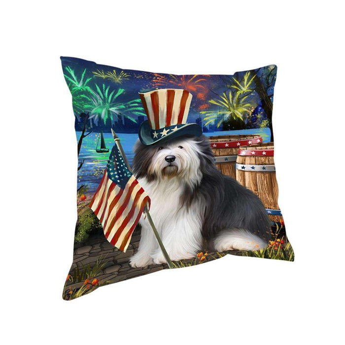 4th of July Independence Day Fireworks Old English Sheepdog at the Lake Pillow PIL59992