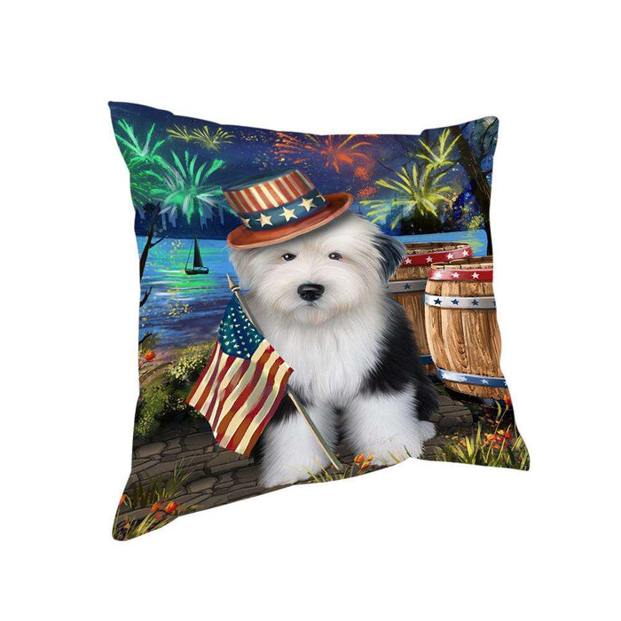 4th of July Independence Day Fireworks Old English Sheepdog at the Lake Pillow PIL59996