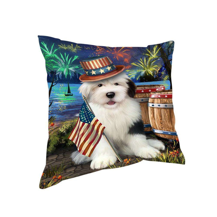 4th of July Independence Day Fireworks Old English Sheepdog at the Lake Pillow PIL60000