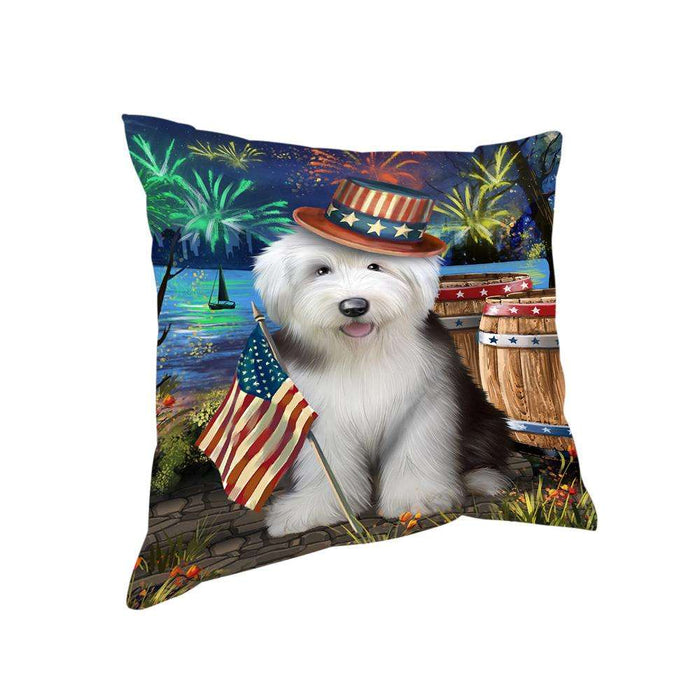 4th of July Independence Day Fireworks Old English Sheepdog at the Lake Pillow PIL60004