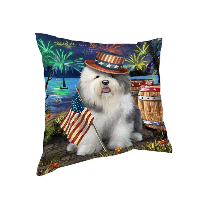 4th of July Independence Day Fireworks Old English Sheepdog at the Lake Pillow PIL60008